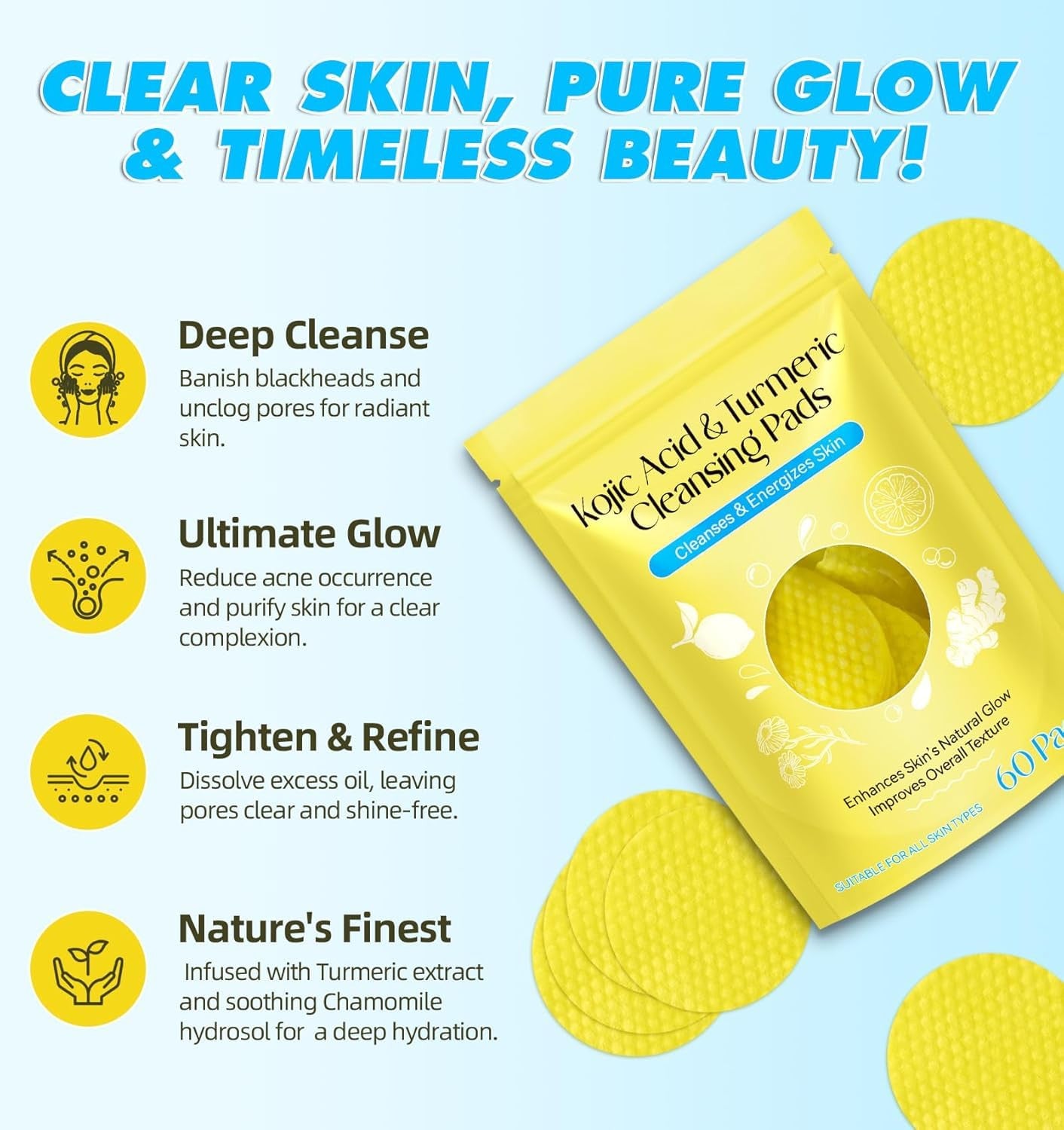 Kojic Acid Cleansing Pads Kojic Acid Pads Turmeric Cleansing Pads for Dark Spots