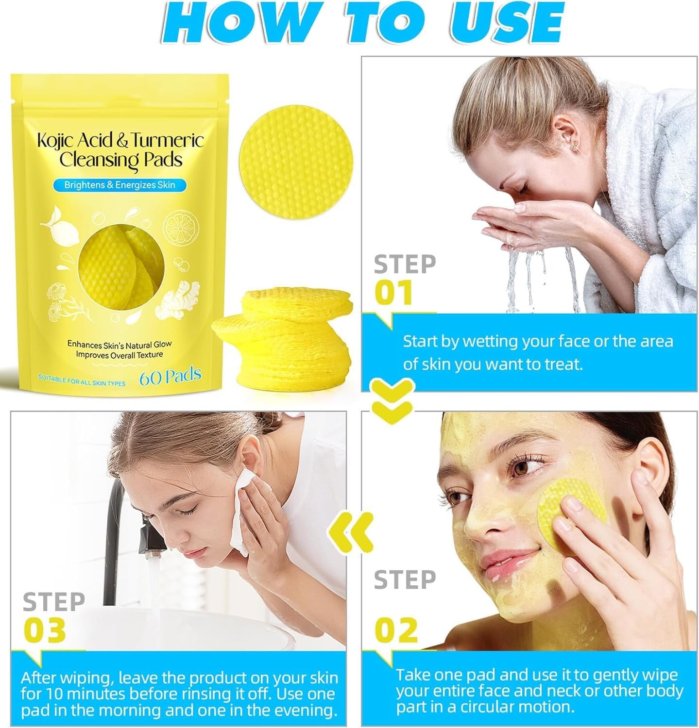Kojic Acid Cleansing Pads Kojic Acid Pads Turmeric Cleansing Pads for Dark Spots