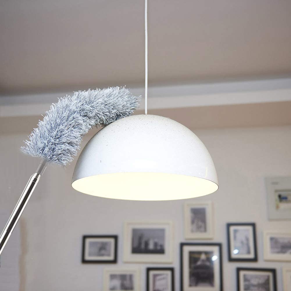 Upgraded Long Handle Microfiber Feather Fan Ceiling Duster for Dust Cleaning with extendable Pole 100 Inch with Anti Scratch Bendable Brush for Cleaning High roof Cobweb Stick | Grey