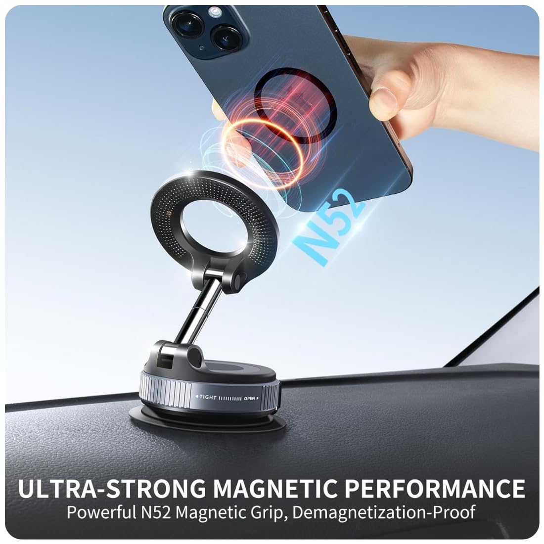 Upgraded Vacuum Suction Cup Magnetic Phone Holder Stand for Magsafe, Adjustable Swivel Lock for Car/Gym/Mirror/Kitchen/Smooth Surface