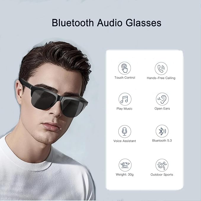 Smart Wireless Bluetooth Glasses, Voice Control& Microphone & Speakers Touch, Outdoor UV Glasses