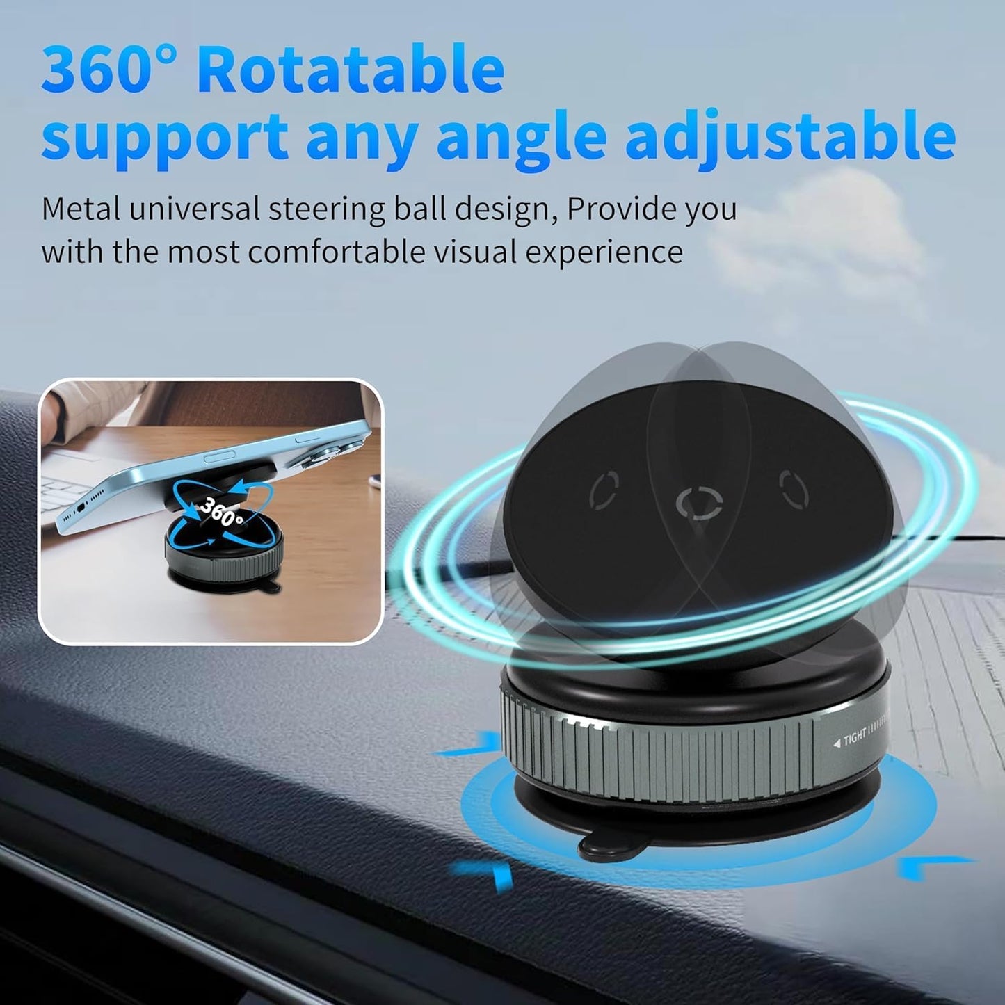 Magnetic Phone Holder for Car Strong Vacuum Suction Cup Mount with 360° Rotation