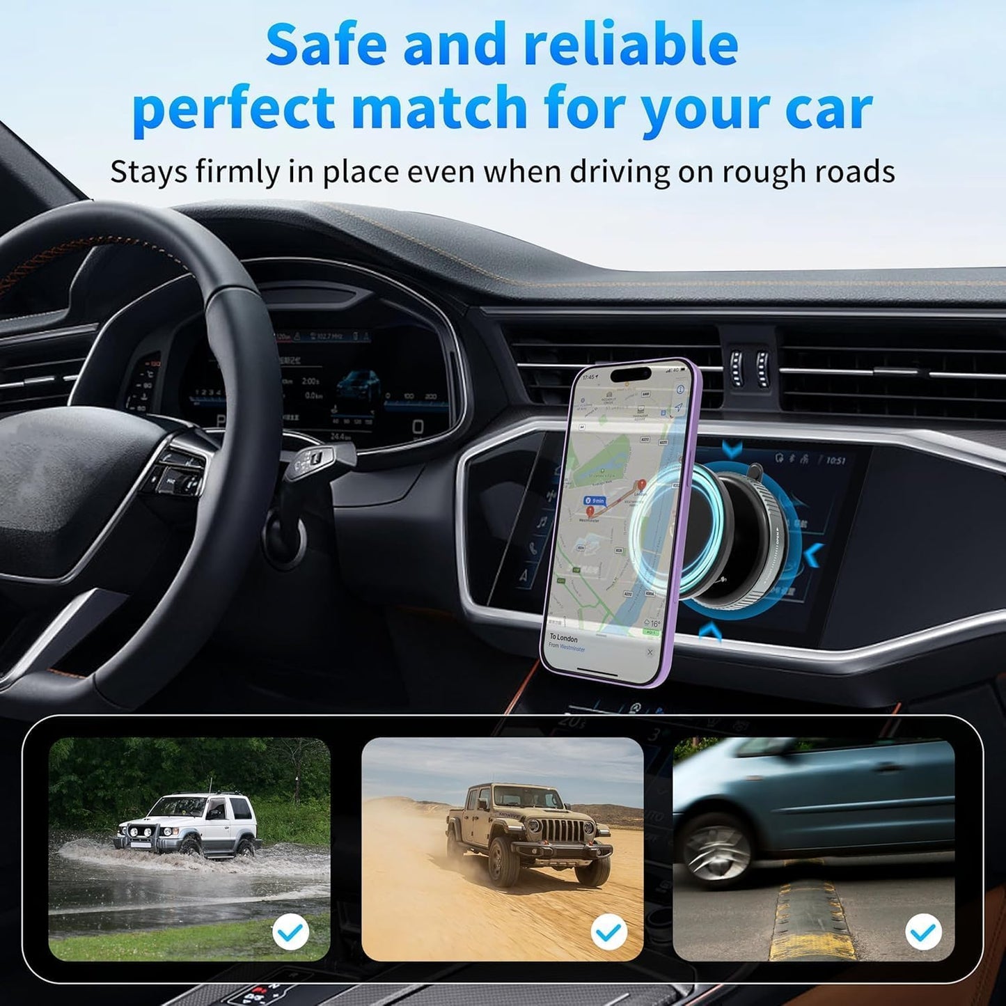 Magnetic Phone Holder for Car Strong Vacuum Suction Cup Mount with 360° Rotation