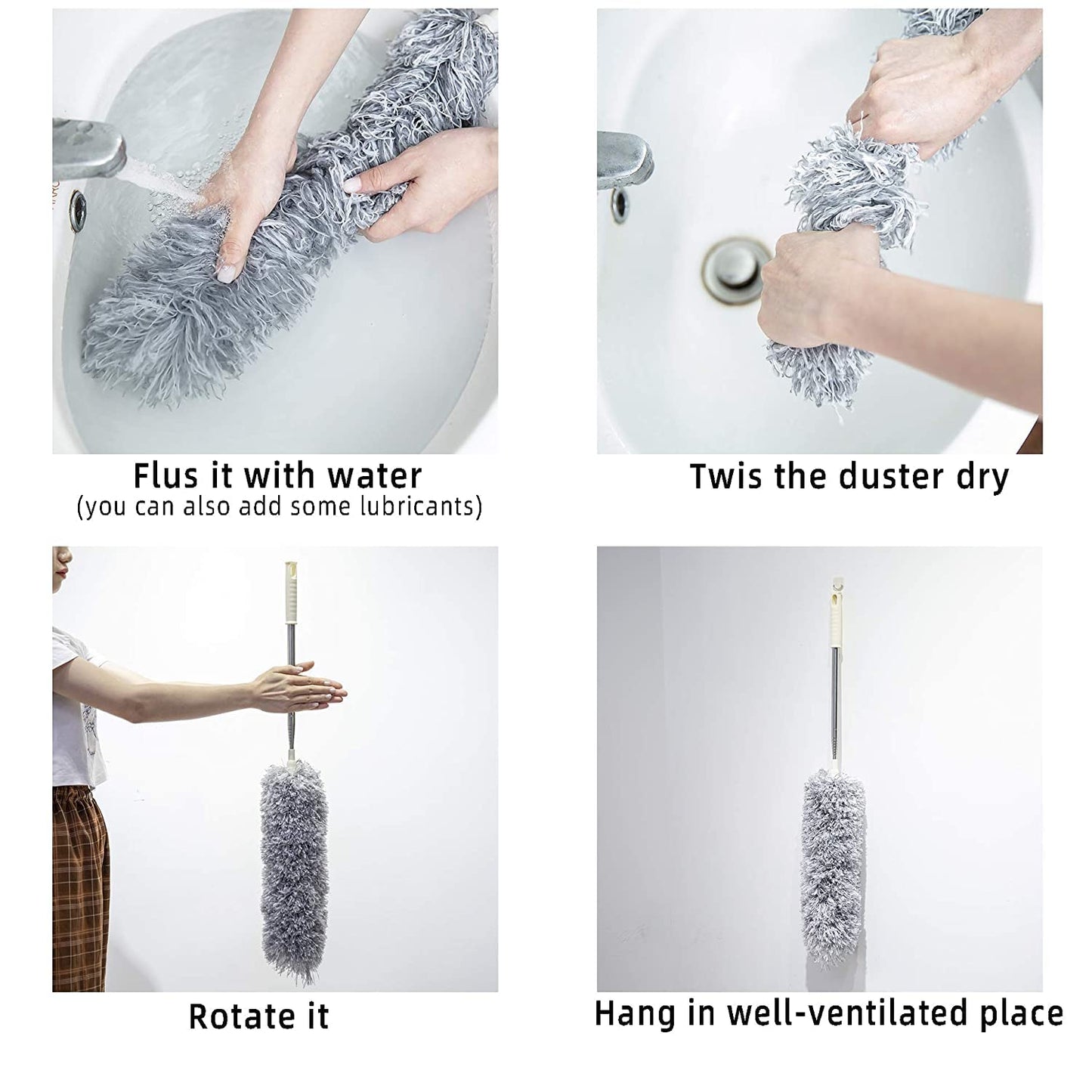 Upgraded Long Handle Microfiber Feather Fan Ceiling Duster for Dust Cleaning with extendable Pole 100 Inch with Anti Scratch Bendable Brush for Cleaning High roof Cobweb Stick | Grey