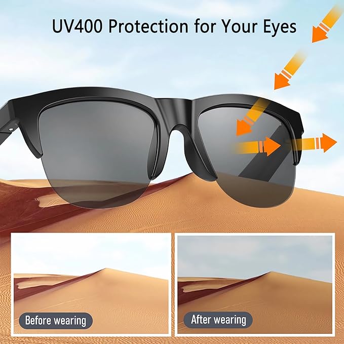 Smart Wireless Bluetooth Glasses, Voice Control& Microphone & Speakers Touch, Outdoor UV Glasses