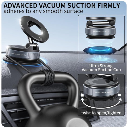 Upgraded Vacuum Suction Cup Magnetic Phone Holder Stand for Magsafe, Adjustable Swivel Lock for Car/Gym/Mirror/Kitchen/Smooth Surface