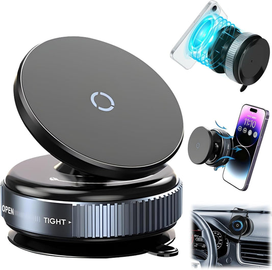 Magnetic Phone Holder for Car Strong Vacuum Suction Cup Mount with 360° Rotation