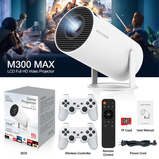 M300MAX Mini Game Video Projector 4K/HD/3D Supported WiFi 6, Bluetooth 5.4, Android 11, Auto Keystone for Home Theater/Play Games